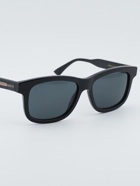 Gucci GG0824S 005 Men Sunglasses Black Rectangle Frame, Grey Lenses